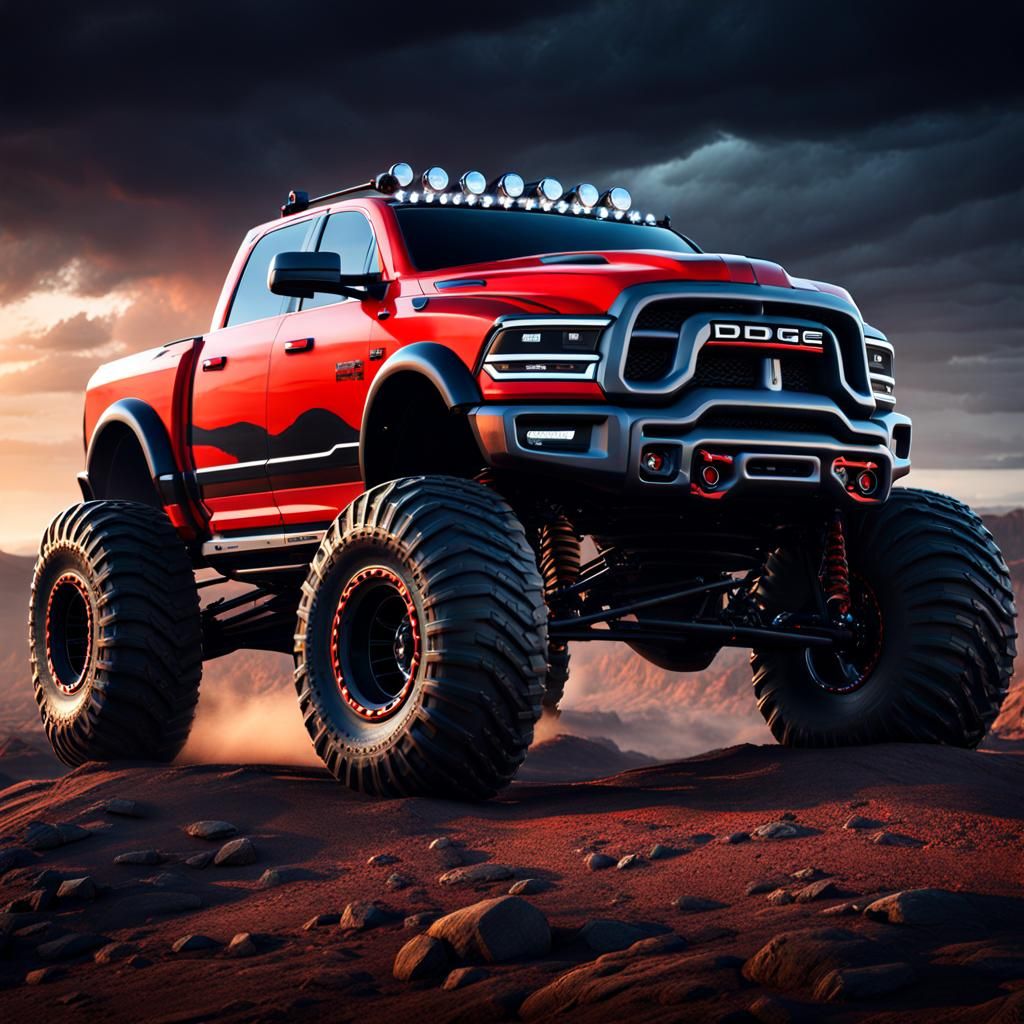 Red Dodge Ram Monster Truck (Kids Battery Powered Riding Toy)