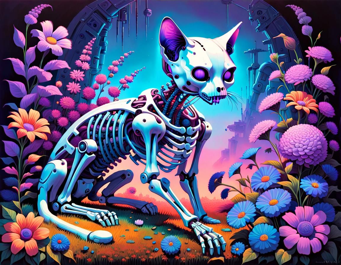 Robotic Cat in Psychedelic Surrealism Style