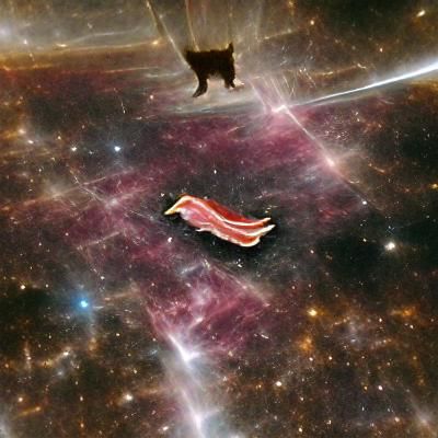 Cat Riding Bacon Through Space