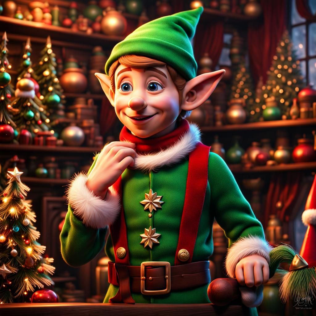 Elf Portrait at Santa's Workshop in 3D Digital Art