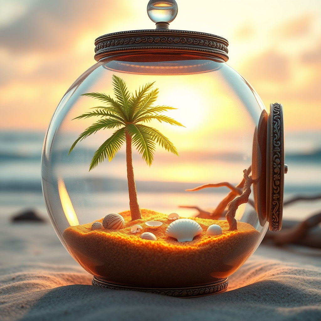 Beach in a Jar: Hyperrealistic Fantasy Scene