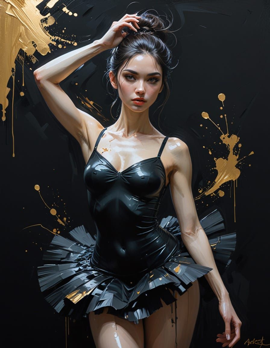 Black and Gold Ballerina Silhouette on Black Paper