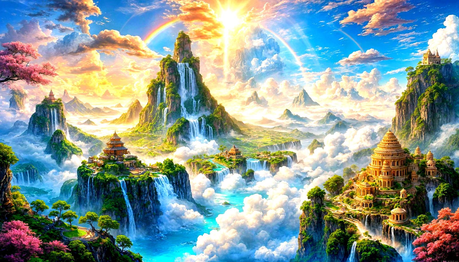 Paradise of Floating Islands Above Clouds