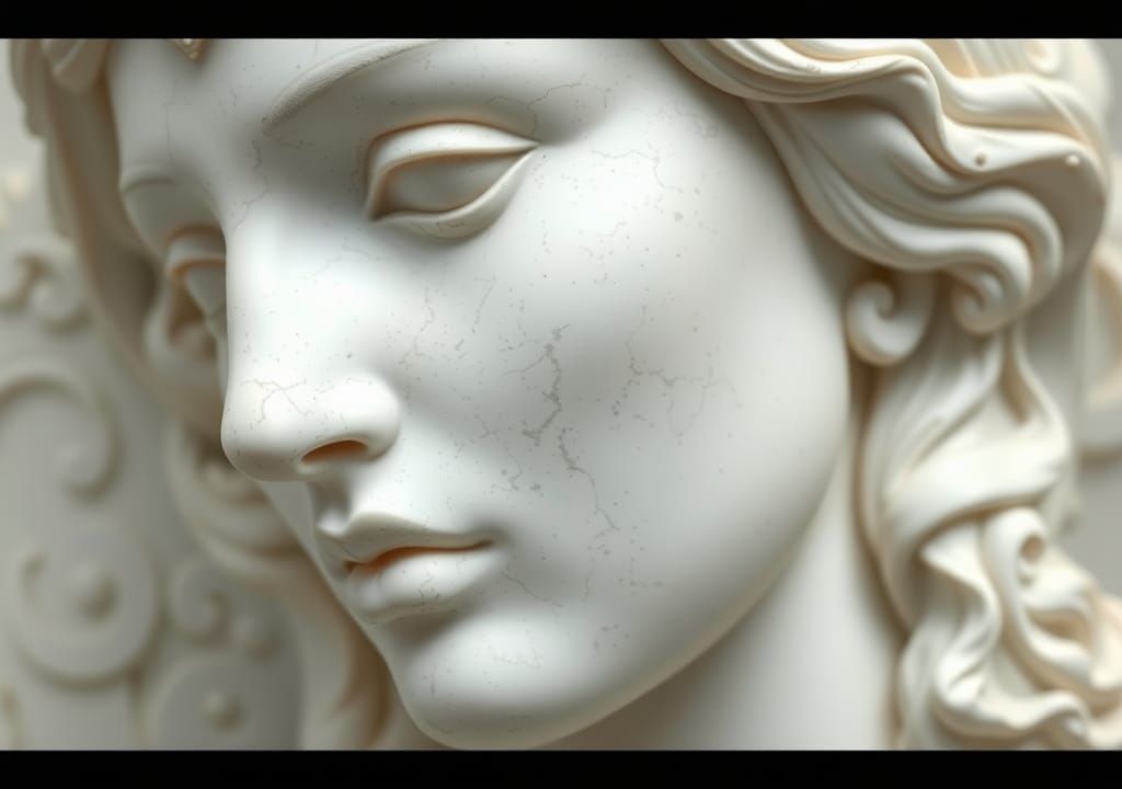 White Marble Sculpture of Woman's Face