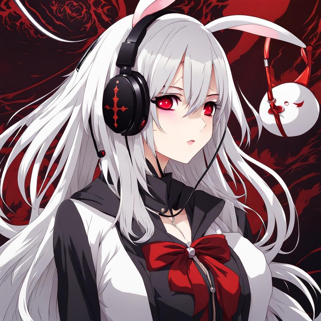 Anime Girl with Rabbit Headset in Anime Style