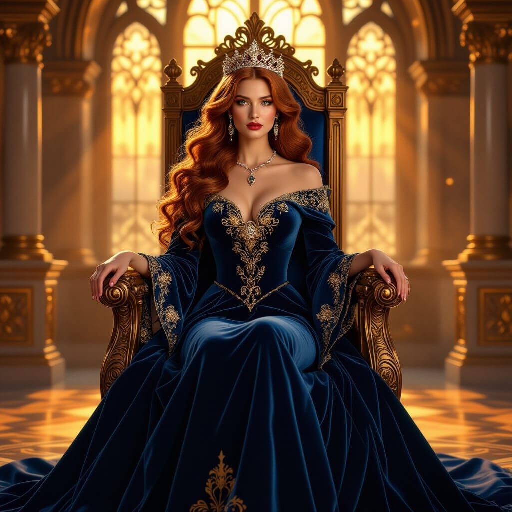 Regal Queen in Throne Room as Digital Art