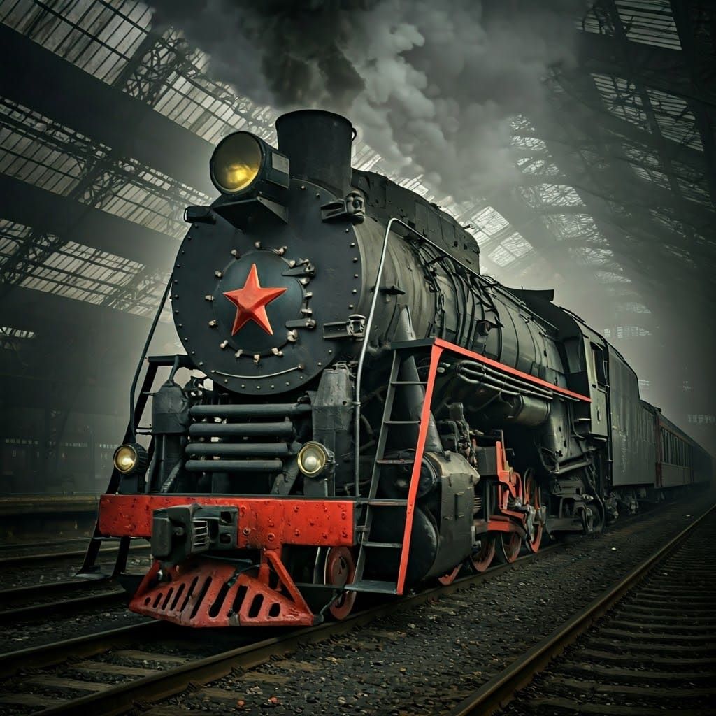 Mystical Steam Train in Dark Cinematic Style