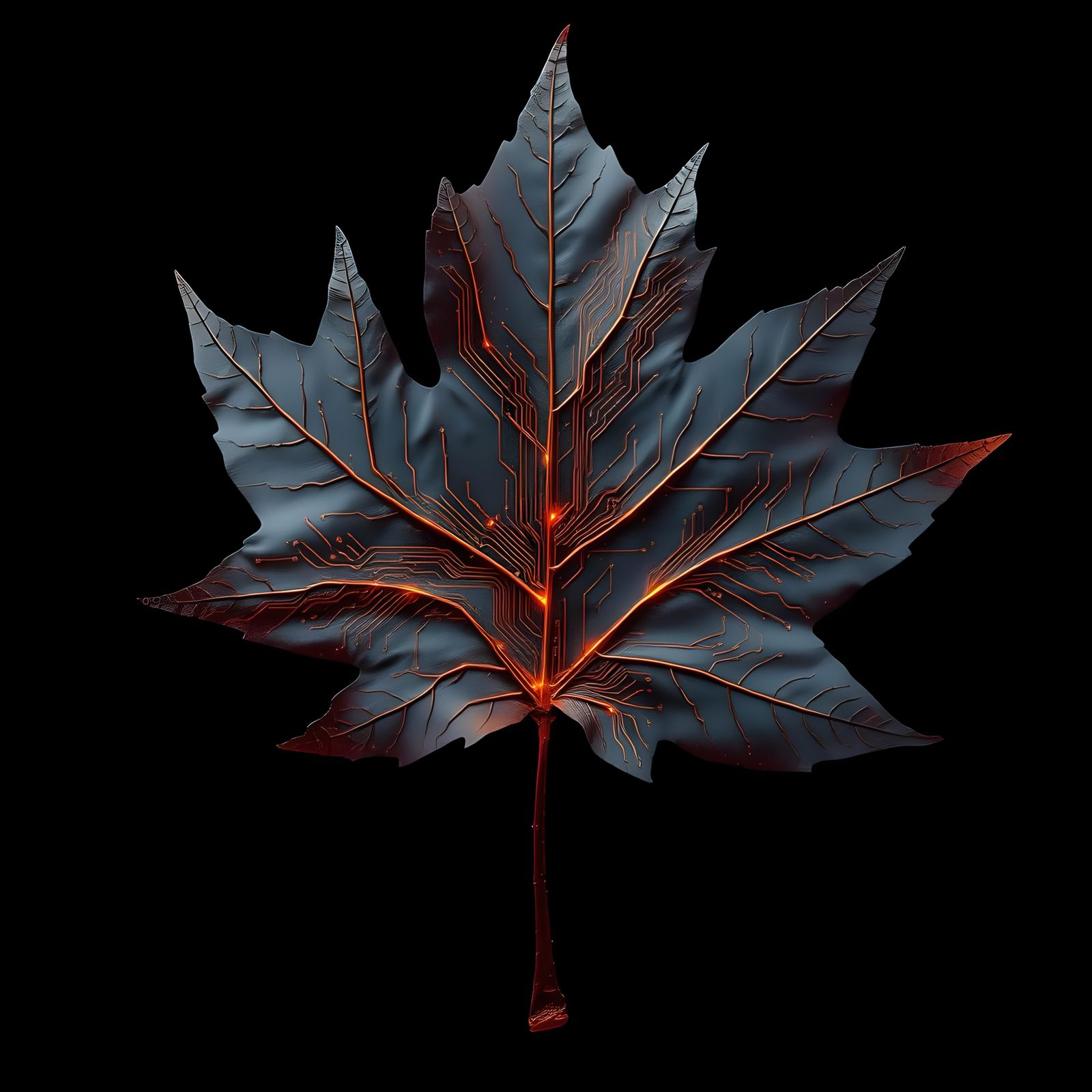 Maple Leaf Circuit Board Illustration in Detailed Matte Styl...