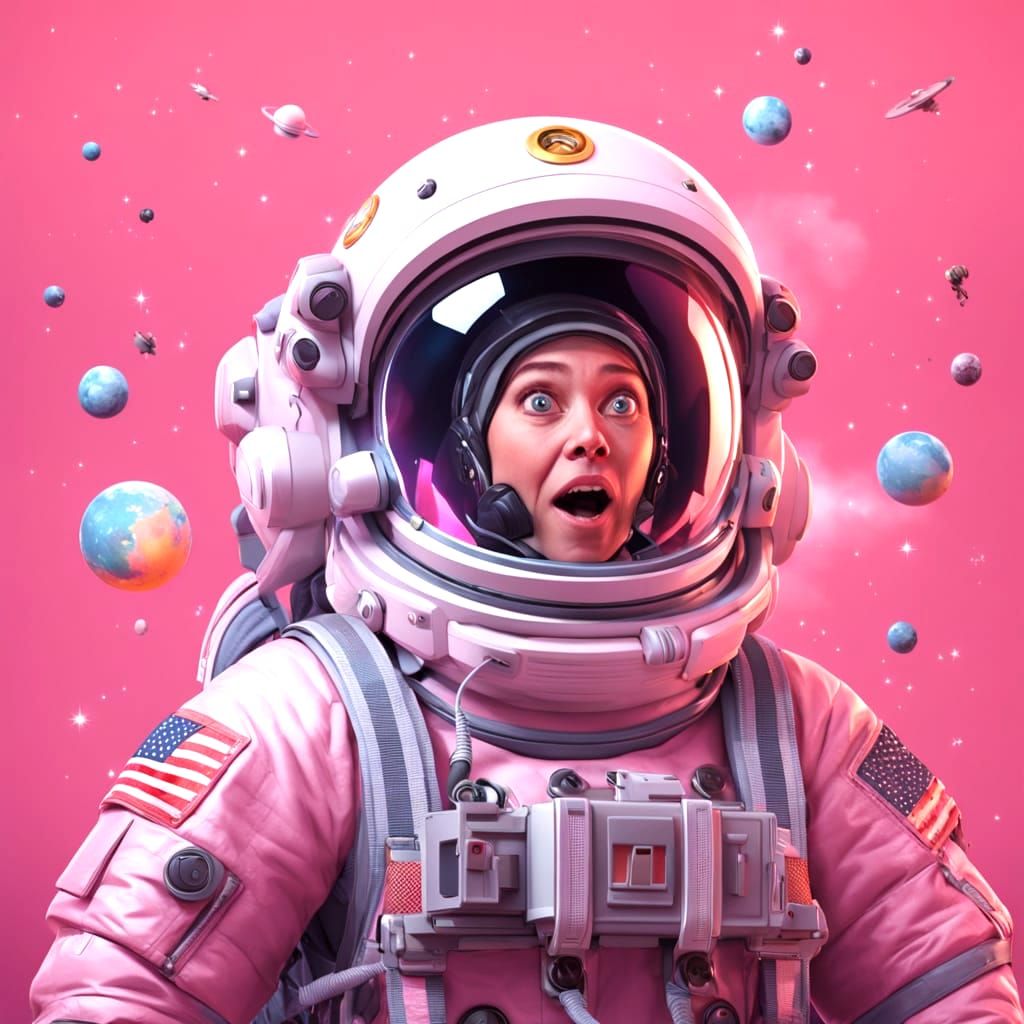 Surprised Astronaut with Bag in Moon Setting