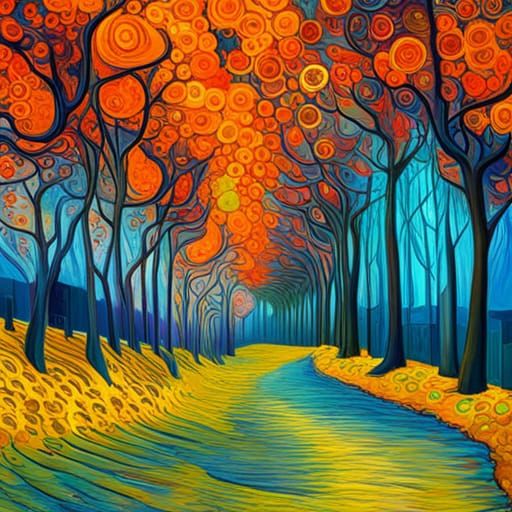 Psychedelic Van Gogh Trees: Surreal Landscape