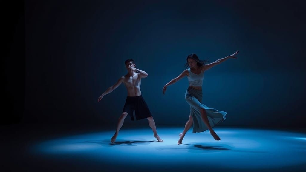 Expressive Contemporary Dancers in Atmospheric Lighting