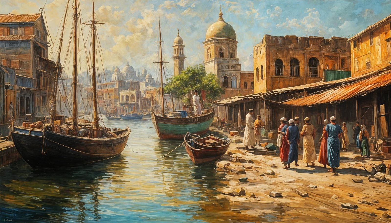 1900s Penang Harbour: Mosque, Warehouses & Junk Ship