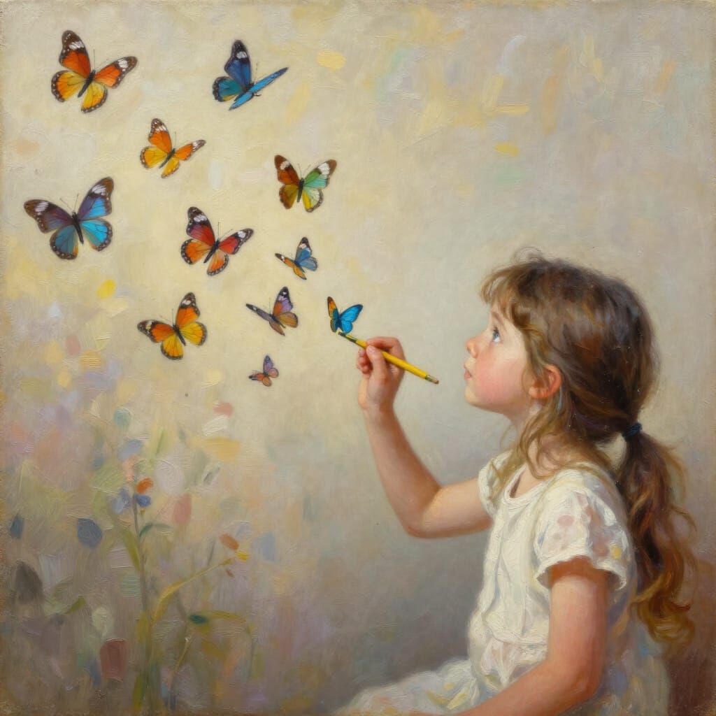 Girl Paints Butterflies That Fly Off Canvas