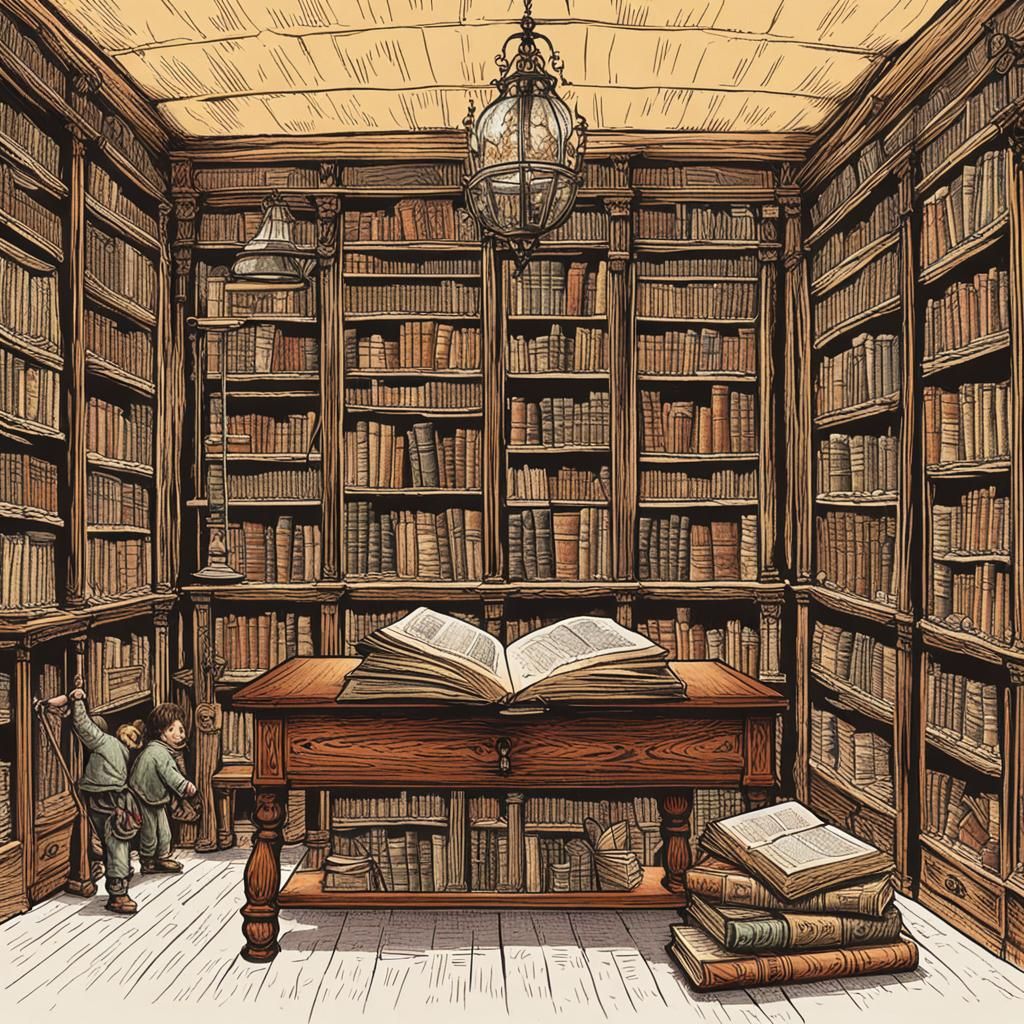 Room with Books and Objects in Abstract Style