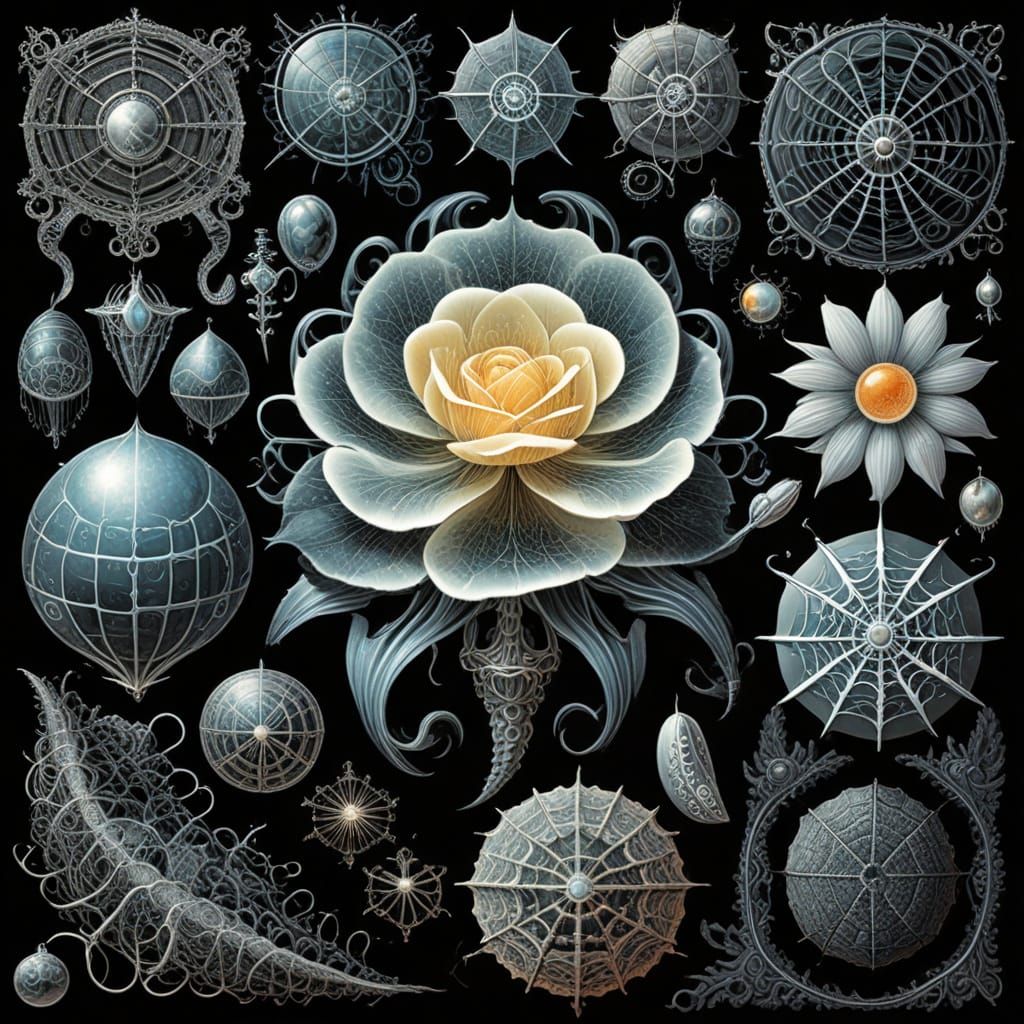 Bioluminescent Rose of Spider Silk on Ornate Cushion