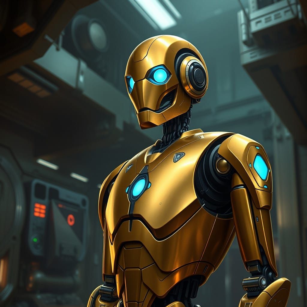 Humanoid Protocol Droid Zeetoo in Futuristic Abandoned Facil...