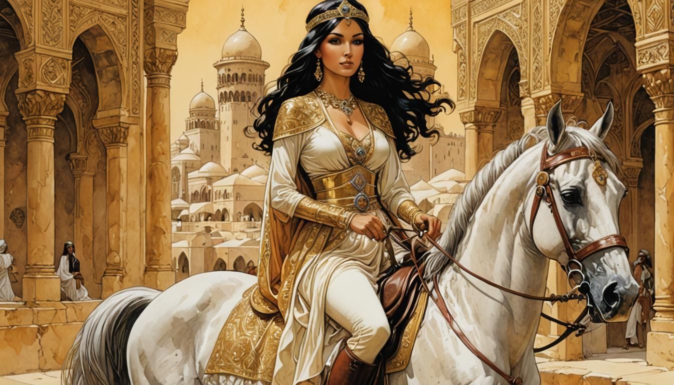 Arabian Princess on Horse in Comic Book Style
