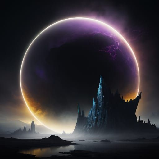 Dark Fantasy Lake Reflection of Desolate Landscape