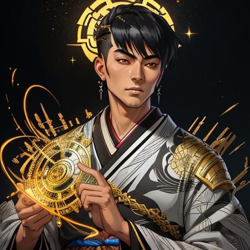 Dazzling Man in Futuristic Kimono, Anime Style