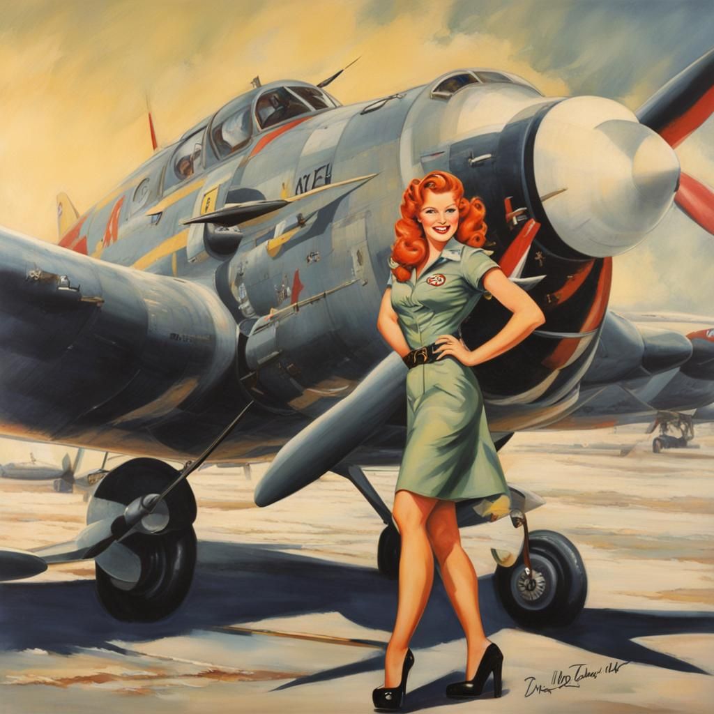Classic Redhead Pin-Up Aircraft Nose Art