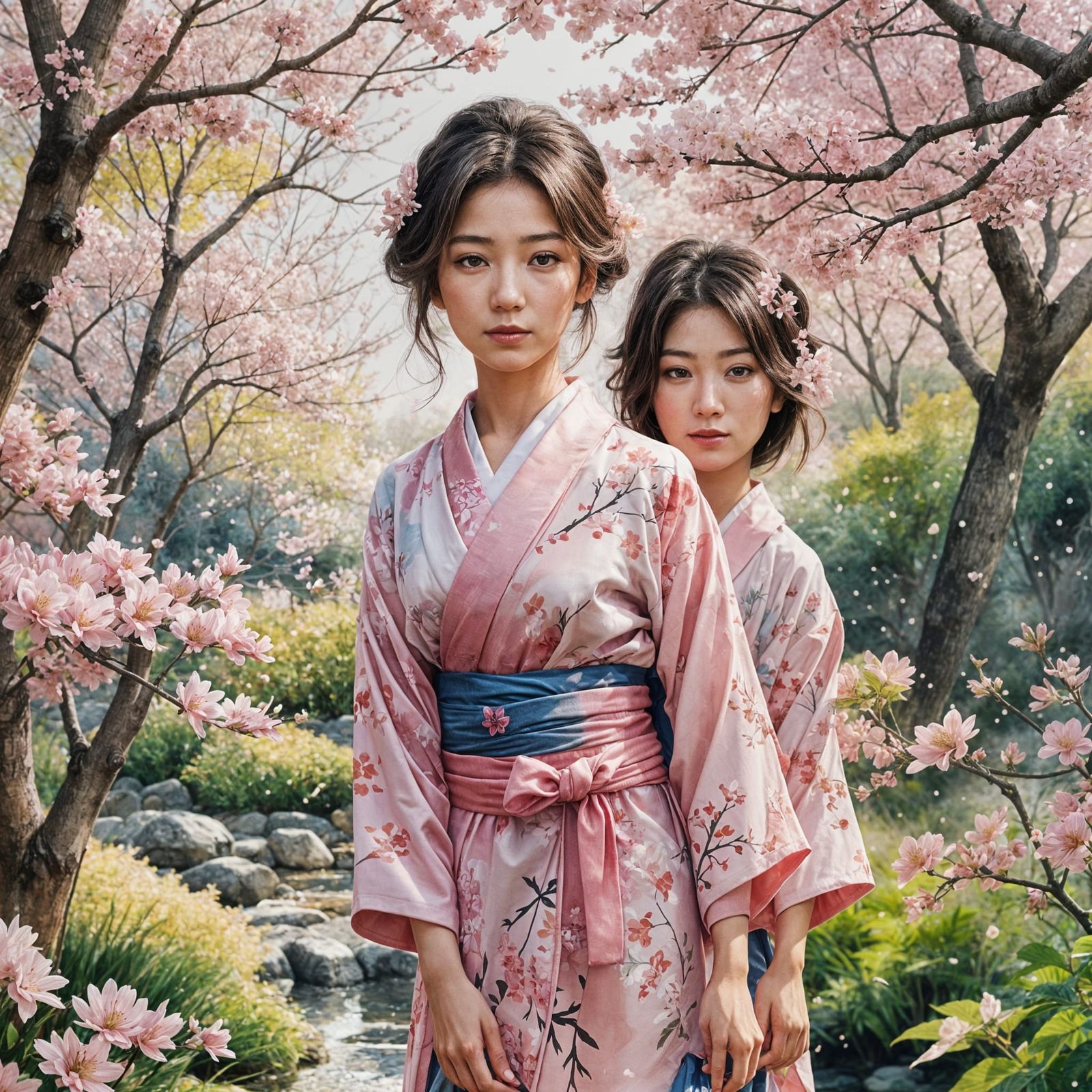 Pink Flowers and Kimono Symbolizing Resilience