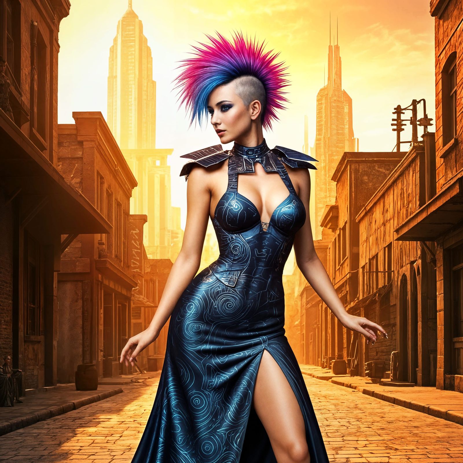 Solar Punk Goddess in Western Alley