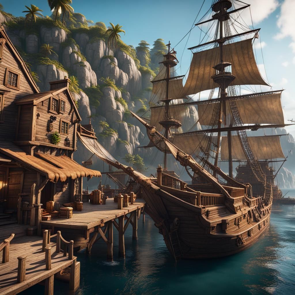 Pirate Port Town in 3D Cinematic Style