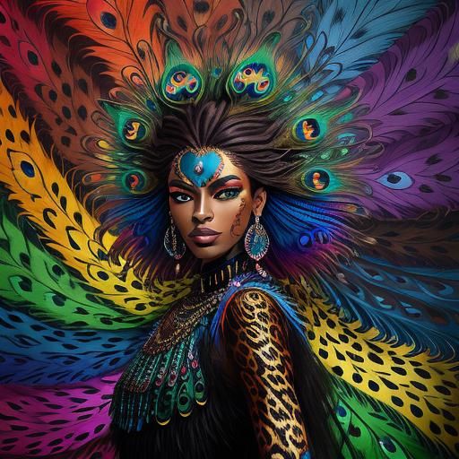 Woman with Dragon Scales and Peacock Hair