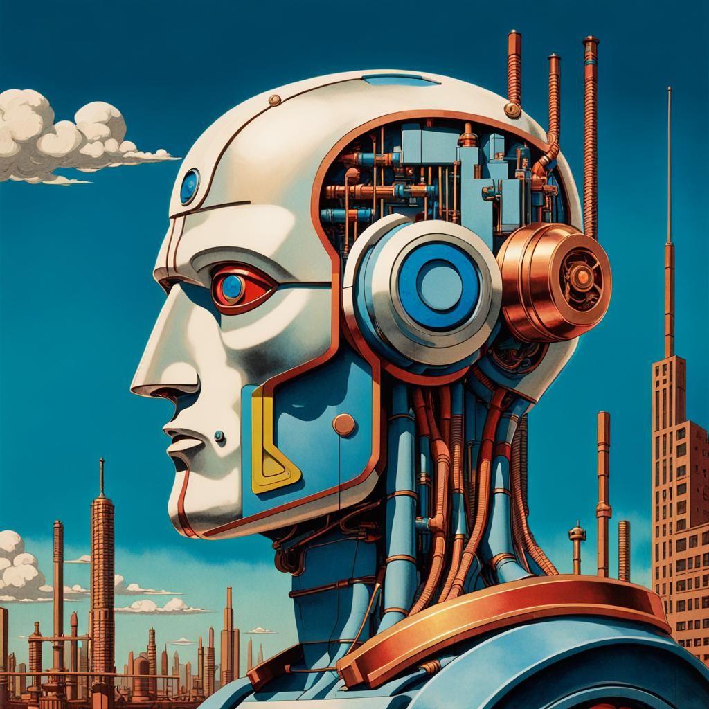 Cyborg Robot Man in Pop Art Style