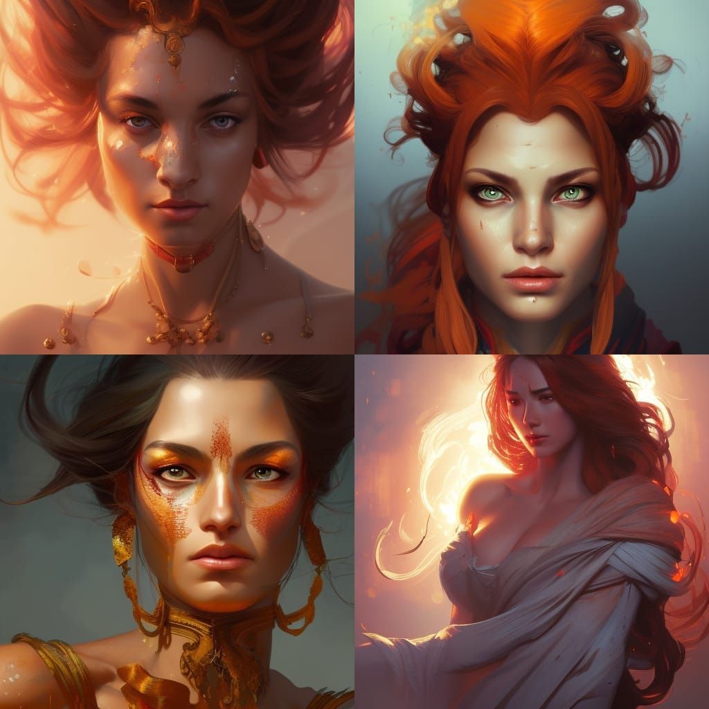 Fire Genasi Woman Portrait in Hyperdetailed Style