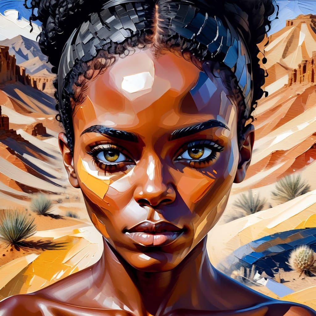 Mixed Media Portrait of a Woman Dissolving into Desert