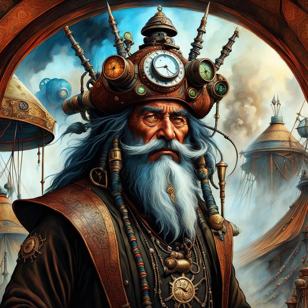 Steampunk Shaman Portrait Inside Steam-Filled Yurt