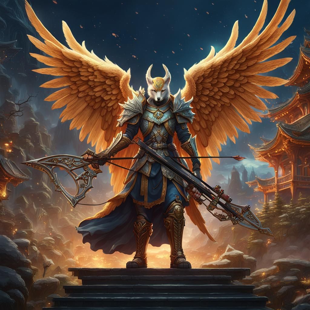 Angel Kitsune with Crossbow: Fantasy Concept Art