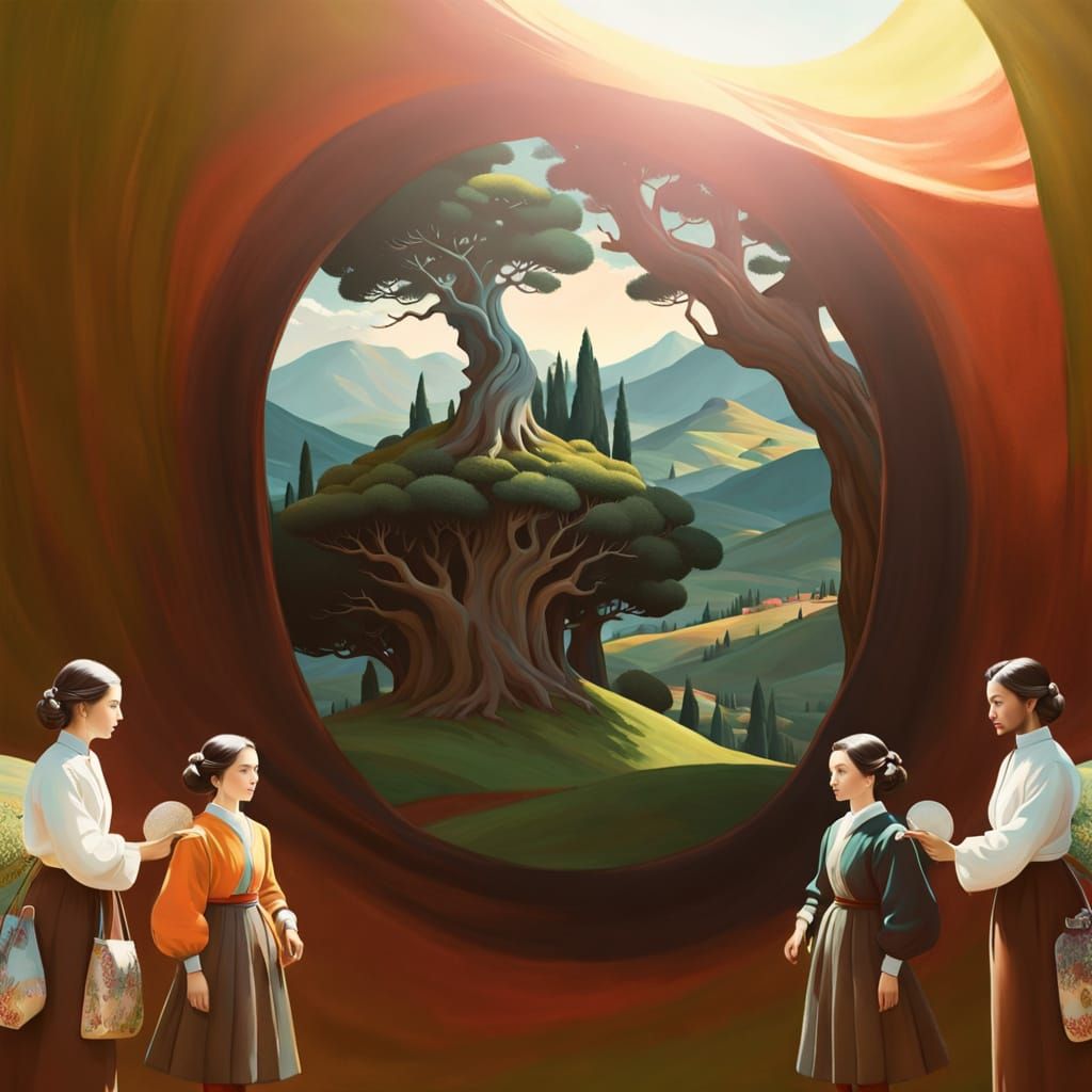 Woman in Lush Italian Landscape Oil Painting