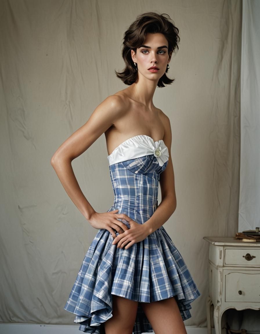Crossdressing Teenager in Plaid Dress, Professional Portrait