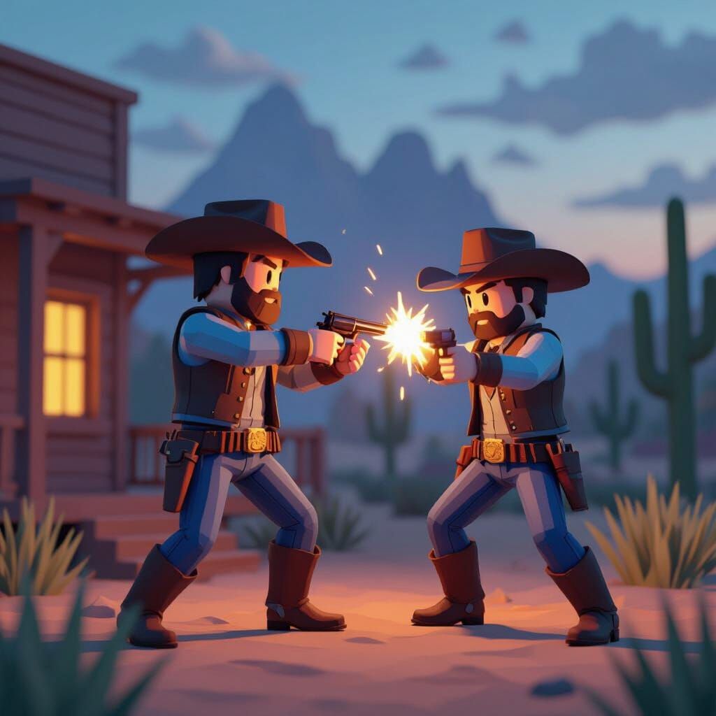 Cowboy Duel in Roblox-Inspired Pixel Art