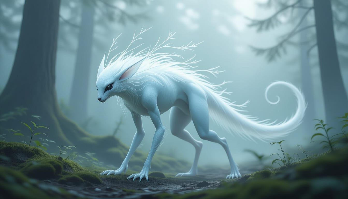 Ethereal Forest Creature in Cinematic Mist