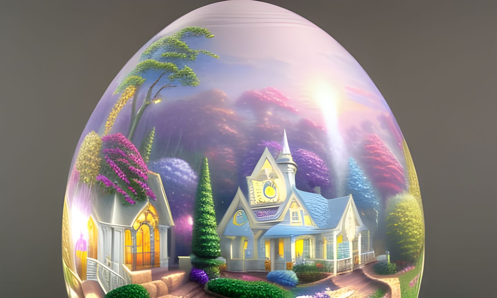 Ethereal Fabergé Egg in a Dreamlike Fantasy Landscape