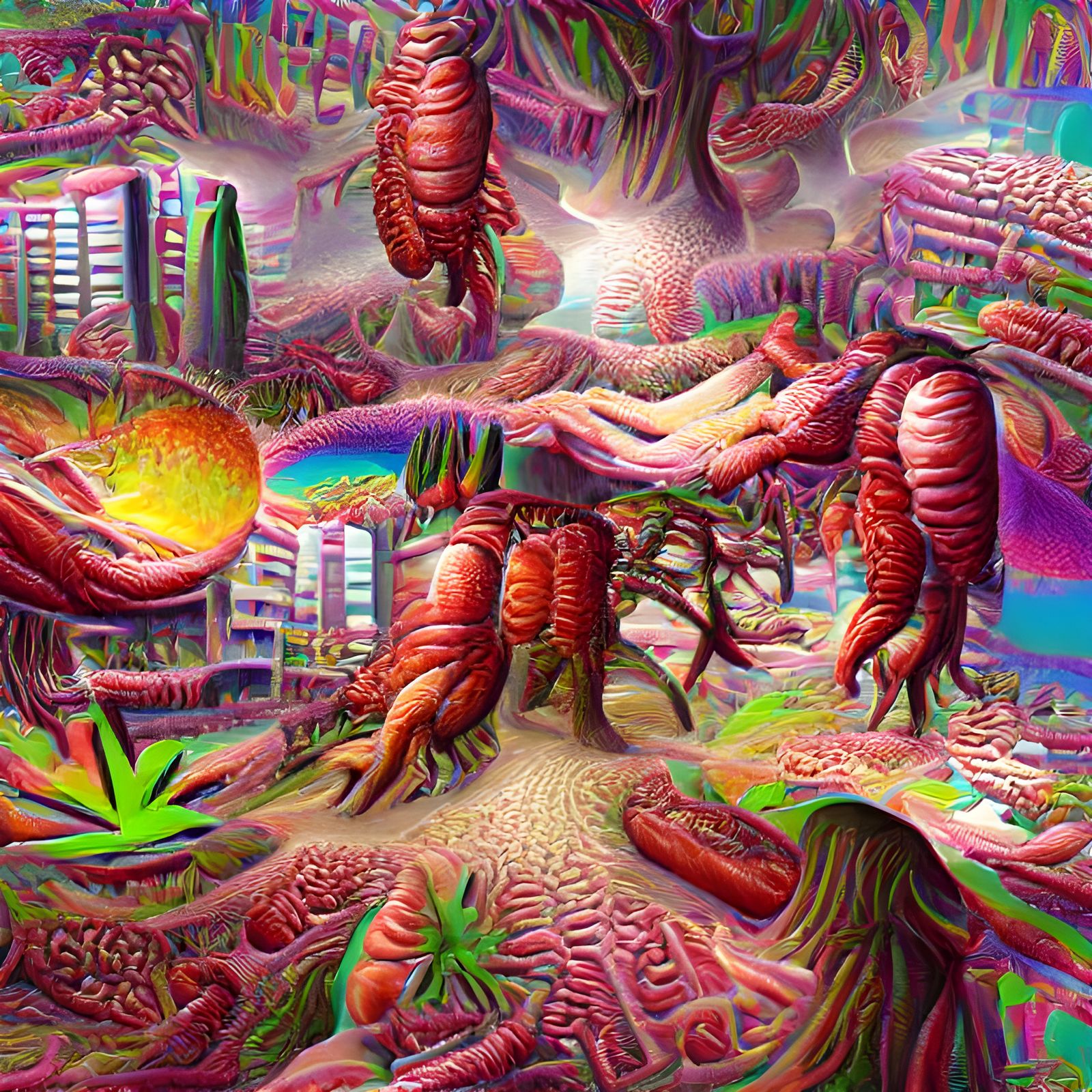 Surreal Lobster Flesh Landscape with Mutant Dwellings