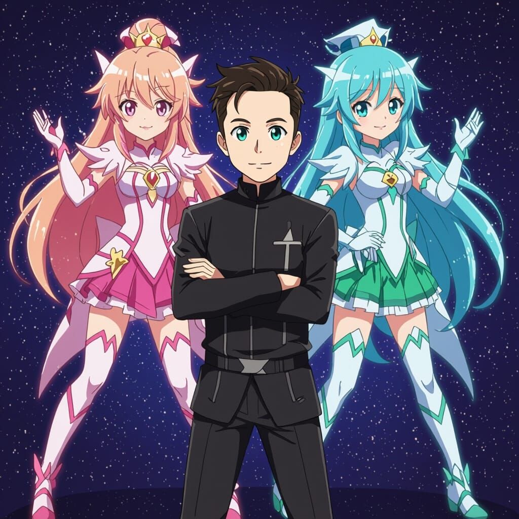 Mario and Elon Musk in Anime Style