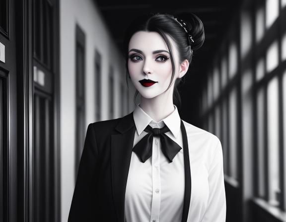 Goth Schoolgirl Portrait in School Hallway