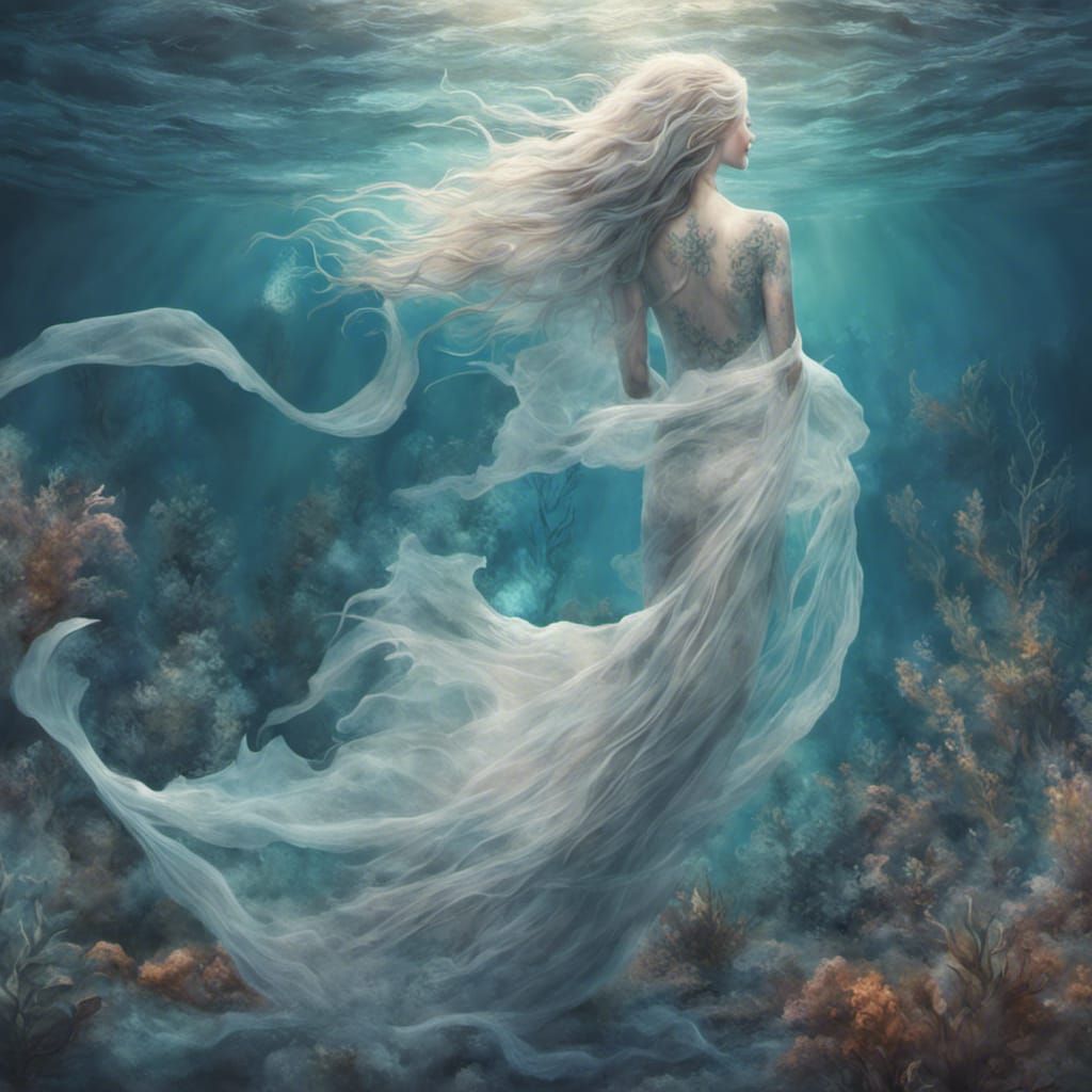 Ethereal Mermaid Ghost Swimming Underwater