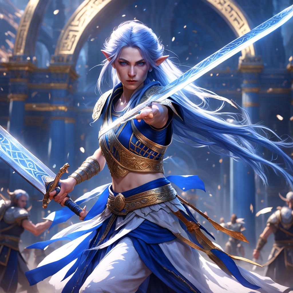 Elven Teenager Battle Pose in Dark Fantasy Style