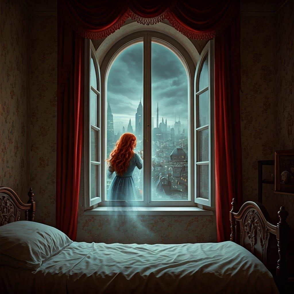 Girl and Ghost in Misty City View