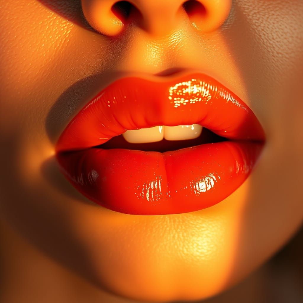 Sensual Close-Up of Luscious Lips in Golden Lighting