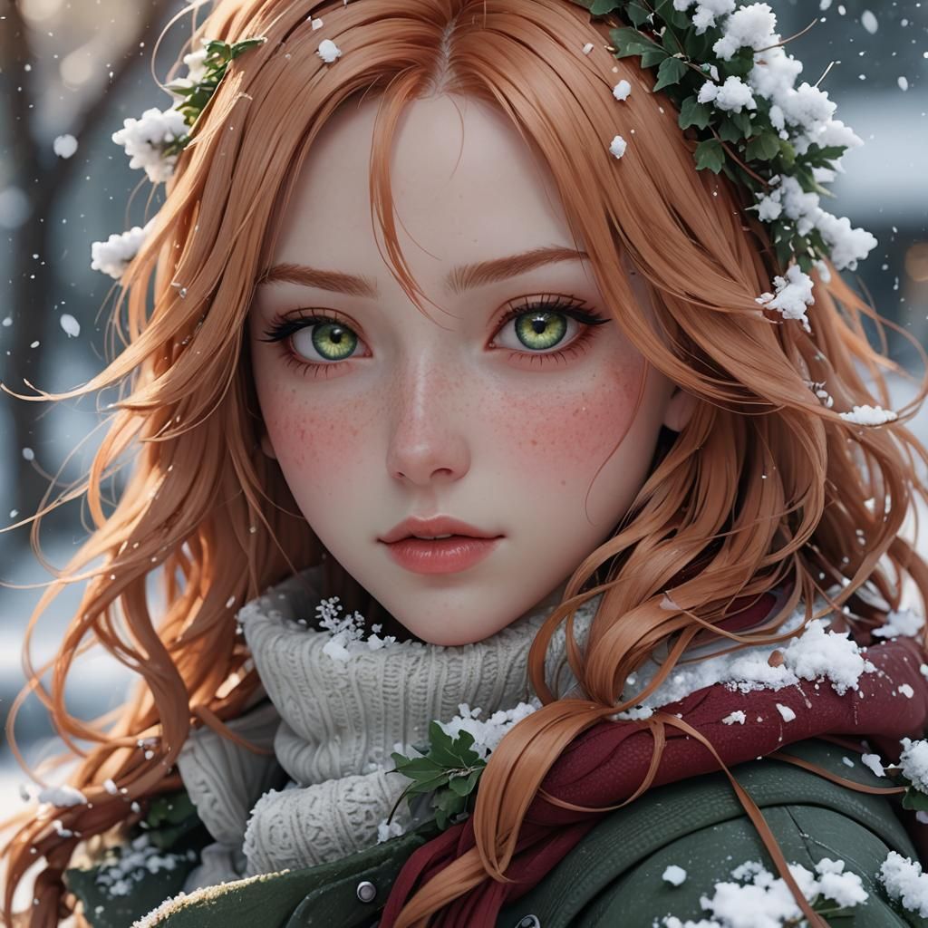 Anime Girl Portrait with Hazel Eyes in 3D