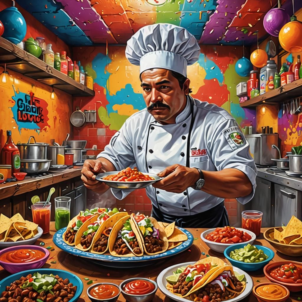 Festive Cinco de Mayo Feast in Graffiti Art Style