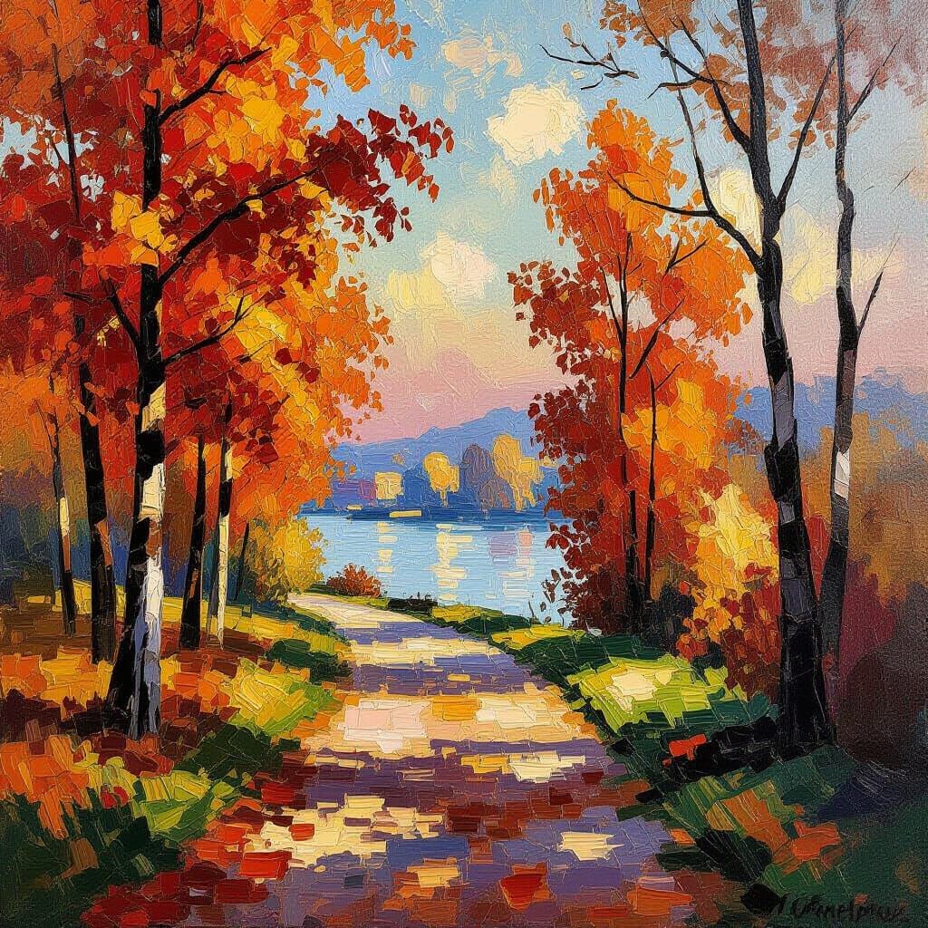 Vibrant Autumn Landscape with Bold Knife Strokes