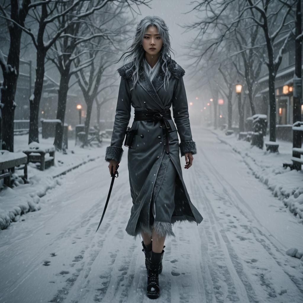 Eerie Yuki Onna in Blizzard: Cinematic Photo