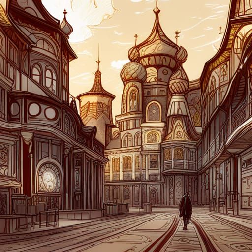 Golden Russian Palace Digital Art with Intricate Details